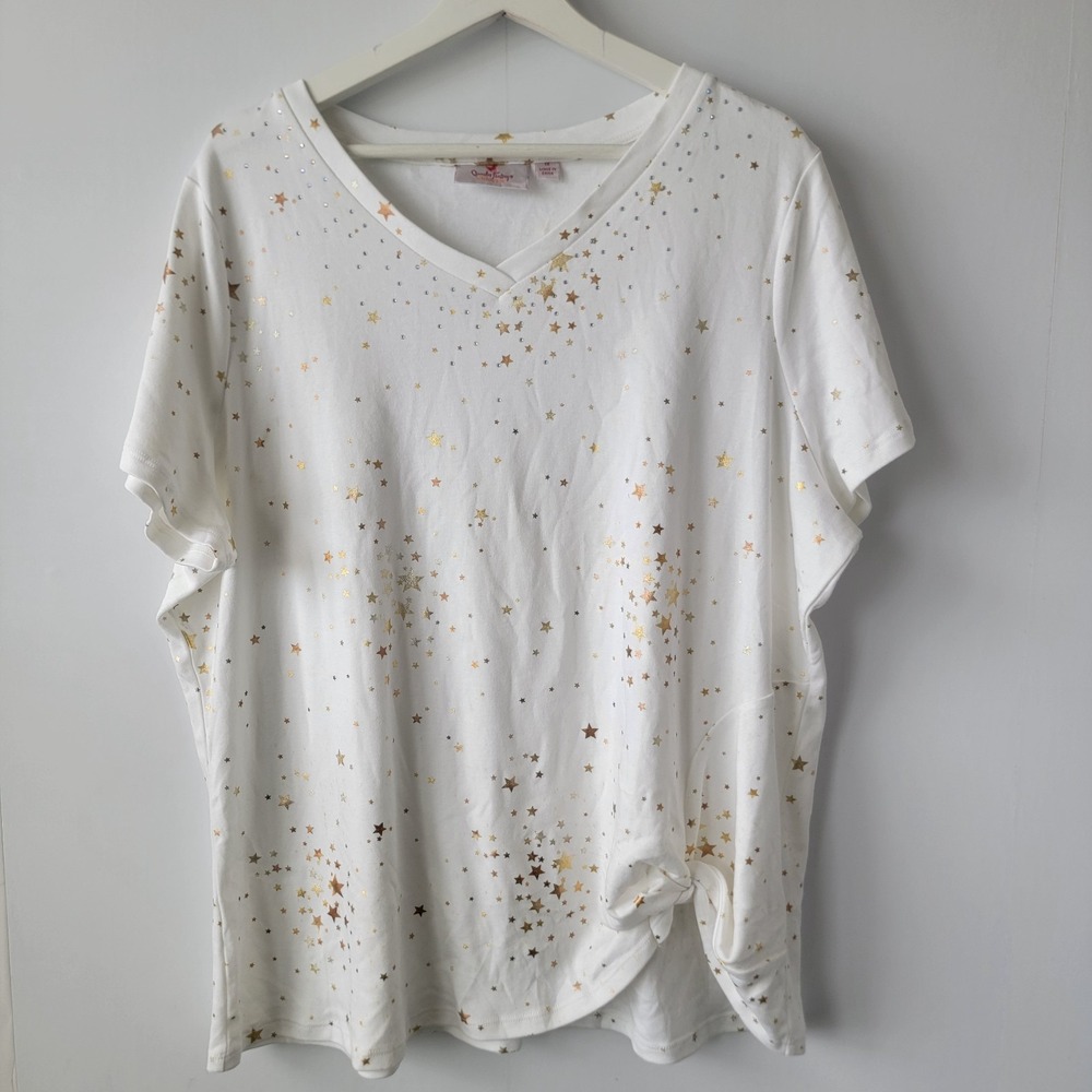 Quacker Factory women's V-neck t-shirt size 1X star print side tie-front